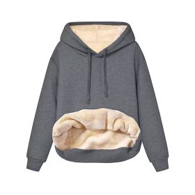 Warm Berber Fleece Pocket Hooded Sweatshirt Coat (Option: Dark Gray-XL)