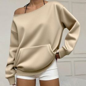 Fashionable Pullover Crew-Neck Off-Shoulder Sweatshirt For Women (Option: Apricot-3XL)