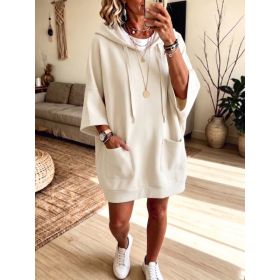 Womens Mid-Length Hoodie Three-Quarter Sleeve Pullover Top (Option: White-2XL)
