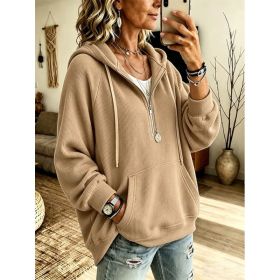 Womens Half-Placket Pullover Corduroy Hoodie (Option: Khaki-L)