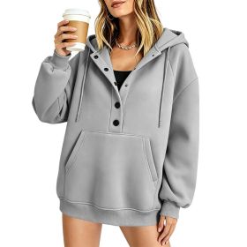 Women's Casual Solid-color Loose-fit Long-sleeve Hooded Sweatshirt With Pockets (Option: Light gray-L)