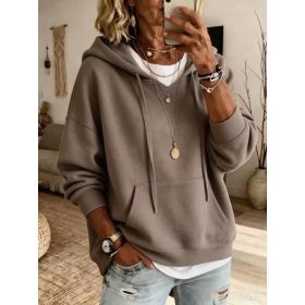 Womens Casual Loose-fitting Hoodie With Pockets And Long Sleeves (Option: Khaki-3XL)